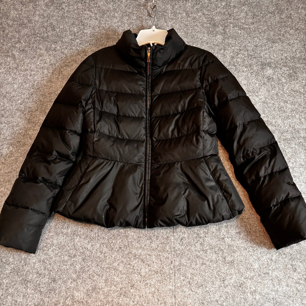 Kate Spade Puffer Jacket Womens 4 Black Excellent Peplum Down Filled Quilted